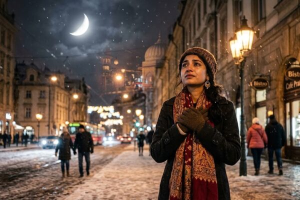 विदेश में खड़ी एक भारतीय महिला अपने वतन को याद करते हुए भावुक दिखाई दे रही है