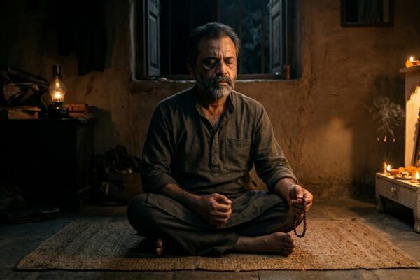 चिंता और चिंतन के बीच अंतर दर्शाता एक आध्यात्मिक और भावनात्मक दृश्य