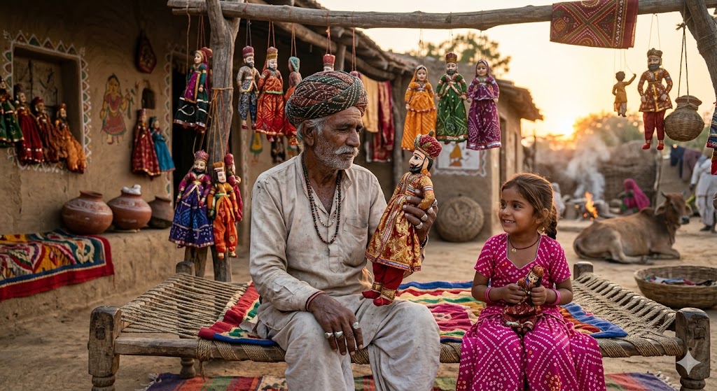 कठपुतलियों के माध्यम से प्रेम और एहसासों को दर्शाती भावनात्मक हिंदी कहानी का दृश्य