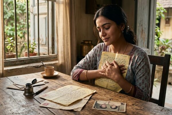 पुराने प्रेम पत्र और भावनात्मक यादों को दर्शाती ‘तेरे खत’ हिंदी कविता की यथार्थवादी छवि।