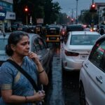 ट्रैफिक सिग्नल पर कार में बैठी उदास मृणालिनी और पास की कार में उसे देखते डॉक्टर मृगांक का भावनात्मक दृश्य।