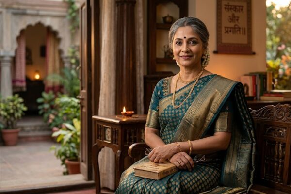 नारी शक्ति, आत्मसम्मान और सांस्कृतिक मूल्यों को दर्शाती प्रेरक हिंदी कविता की यथार्थवादी छवि।