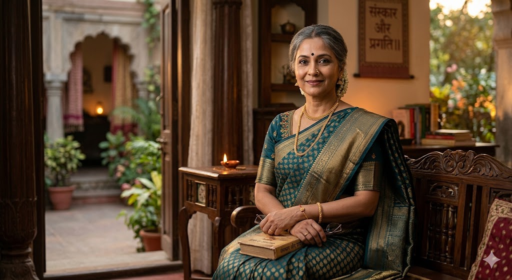 नारी शक्ति, आत्मसम्मान और सांस्कृतिक मूल्यों को दर्शाती प्रेरक हिंदी कविता की यथार्थवादी छवि।