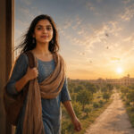 एक भारतीय बेटी आत्मविश्वास के साथ खड़ी है, जो “पराया धन” जैसी सामाजिक सोच से परे स्वतंत्र पहचान और आत्मसम्मान का प्रतीक है।