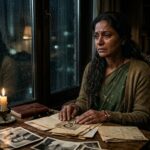 बारिश भरी रात में खिड़की के पास बैठा एक उदास व्यक्ति, जो मोहब्बत की यादों में खोया हुआ है।