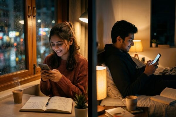 खिड़की के पास बैठी लड़की और मोबाइल में खोया लड़का, सोशल मीडिया से जन्मी मोहब्बत का एहसास.