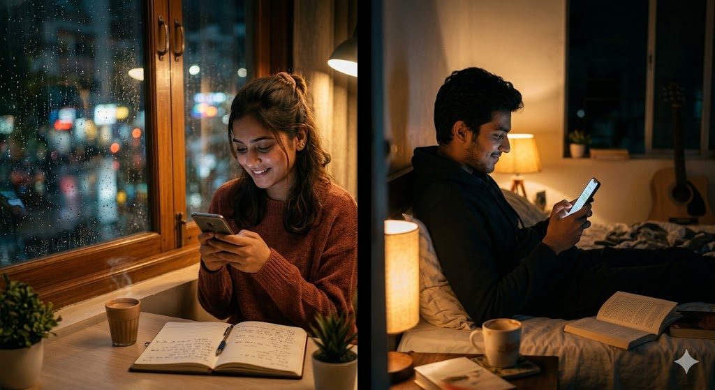 खिड़की के पास बैठी लड़की और मोबाइल में खोया लड़का, सोशल मीडिया से जन्मी मोहब्बत का एहसास.