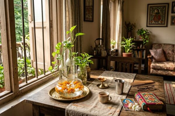 घर में महसूस होती माँ की उपस्थिति और ममता को दर्शाती भावनात्मक हिंदी कविता का दृश्य