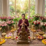 बांसुरी धारण किए भगवान श्रीकृष्ण का दिव्य स्वरूप, चारों ओर आध्यात्मिक प्रकाश और भक्ति का वातावरण दर्शाती कविता।