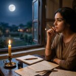 चाँदनी रात में प्रेमी की यादों में खोया एक शायर, इश्क़ और मोहब्बत की भावनाओं से सराबोर दृश्य