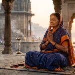 प्रार्थना में लीन एक व्यक्ति शांत वातावरण में ध्यानमग्न बैठा हुआ, आत्मिक शांति और आध्यात्मिक ऊर्जा का अनुभव करता हुआ।