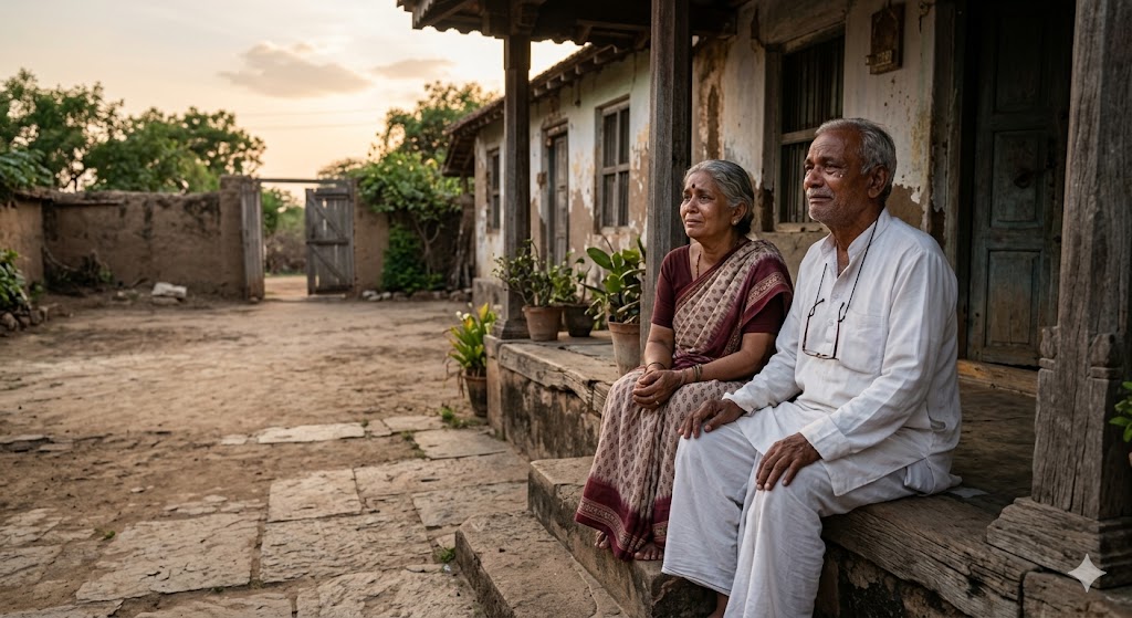 वृद्ध माता-पिता की सूनी आँखें अपने बच्चों की राह निहारते हुए – माता-पिता की उपेक्षा और अकेलेपन पर भावपूर्ण हिंदी कविता।