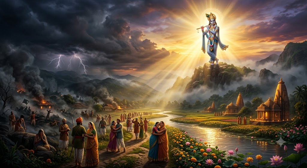 भगवान श्रीकृष्ण ज्ञान का दीप जलाकर अंधकार मिटाते हुए – अरदास हिंदी कविता