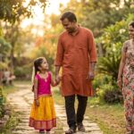 पिता की उंगली पकड़कर चलती छोटी बेटी