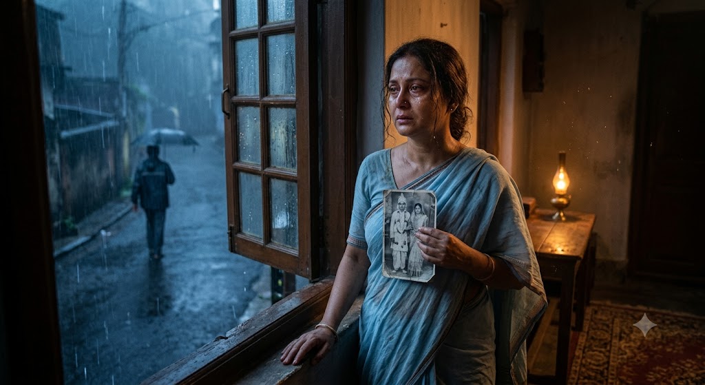 बिछड़ते प्रेमी की यादों में खोई महिला, अधूरे रिश्ते और विरह की भावना को दर्शाती भावनात्मक हिंदी कविता