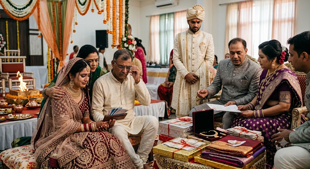 दहेज के बोझ से चिंतित बेटी और माता-पिता का भावुक दृश्य