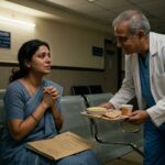 अस्पताल में चिंतित पत्नी को सहारा देते संवेदनशील डॉक्टर का भावनात्मक दृश्य