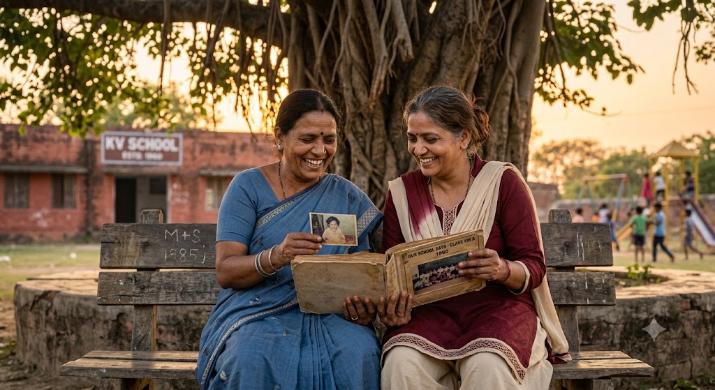 बचपन की दोस्ती की यादों में खोई दो सहेलियाँ