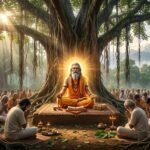 ज्ञान का प्रकाश फैलाते दिव्य गुरु के चरणों में नतमस्तक शिष्य