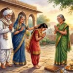 माता-पिता और गुरु के चरणों में नमन करती एक बेटी का भावपूर्ण चित्र
