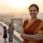 नारी शक्ति का प्रतीकात्मक चित्र, जिसमें बेटी, माँ और दुर्गा के रूप में महिला की शक्ति, सम्मान और आत्मविश्वास दर्शाया गया है।