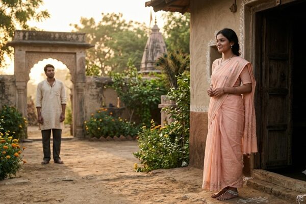 खामोशियों को समझते प्रेमी युगल पर आधारित हिंदी प्रेम कविता का भावपूर्ण दृश्य।