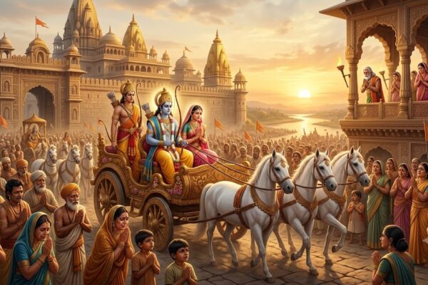 रामायण के अयोध्या कांड की सम्पूर्ण कथा पढ़ें। जानिए कैसे श्रीराम ने पिता के वचन की रक्षा के लिए 14 वर्ष का वनवास स्वीकार किया और धर्म की सर्वोच्च मिसाल प्रस्तुत की।