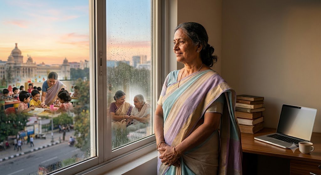 खिड़की के पास खड़ी आत्मविश्वास से भरी महिला, नए जीवन की ओर बढ़ते हुए – प्रेरक हिंदी कहानी