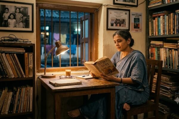 मुंबई की चॉल की खिड़की के पास किताब पढ़ती महिला, संघर्ष से सफलता की प्रेरक कहानी