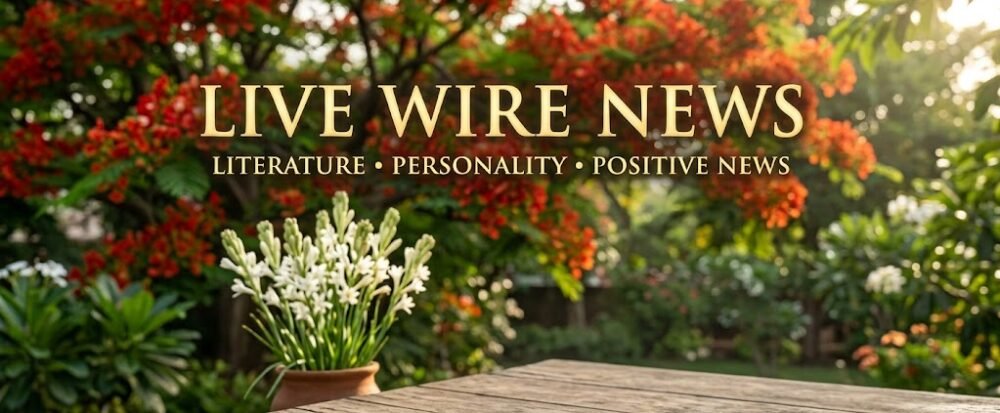 Live Wire News literary portal with Gulmohar and Rajnigandha flowers