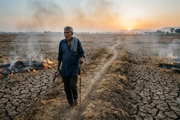अंगारों पर चलते किसान और संघर्ष को दर्शाती हिंदी ग़ज़ल की प्रतीकात्मक तस्वीर