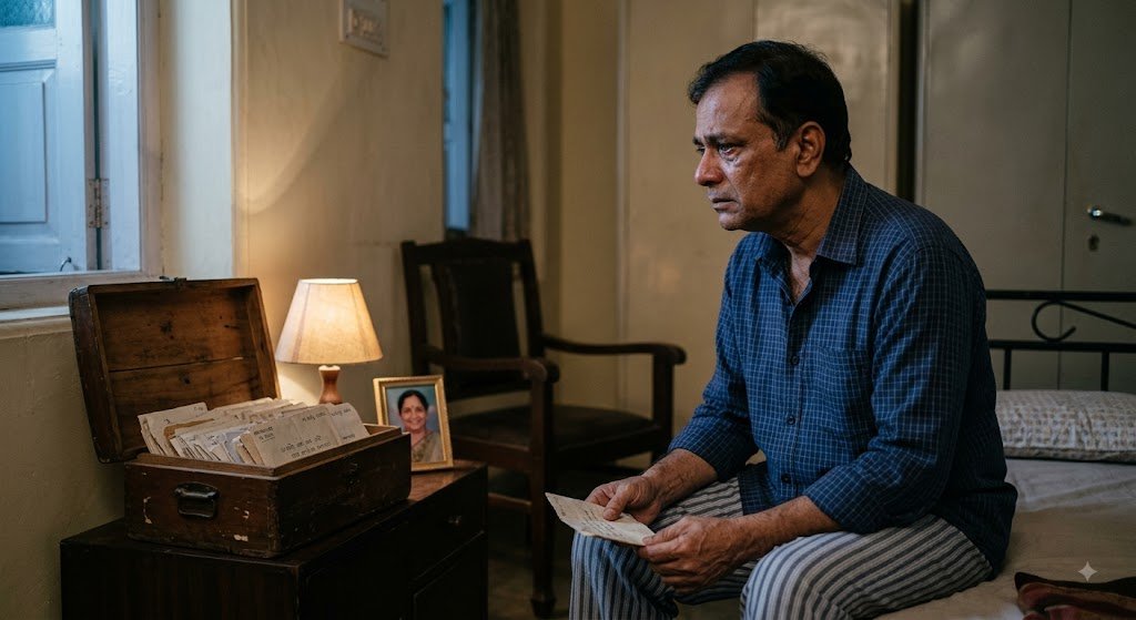 पत्नी की याद में अकेला बैठा व्यक्ति और उसके सामने रखी कुर्सी, भावुक प्रेम कहानी