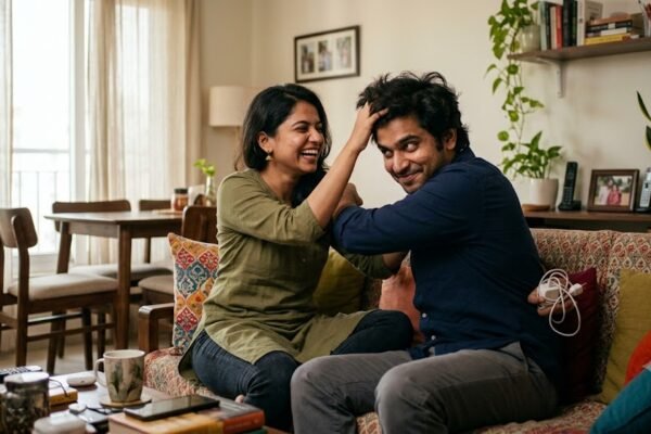 अर्णव और मायरा की नोकझोंक और प्यार को दर्शाता खुशहाल भारतीय दंपति का दृश्य