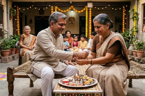 रक्षाबंधन पर बहन अपने भाई की कलाई पर राखी बाँधते हुए भावुक दृश्य