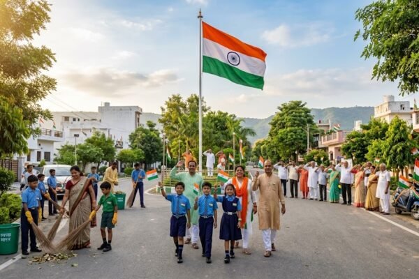 पंद्रह अगस्त पर तिरंगे के साथ सच्ची देशभक्ति और स्वच्छता का संदेश देती हिंदी कविता