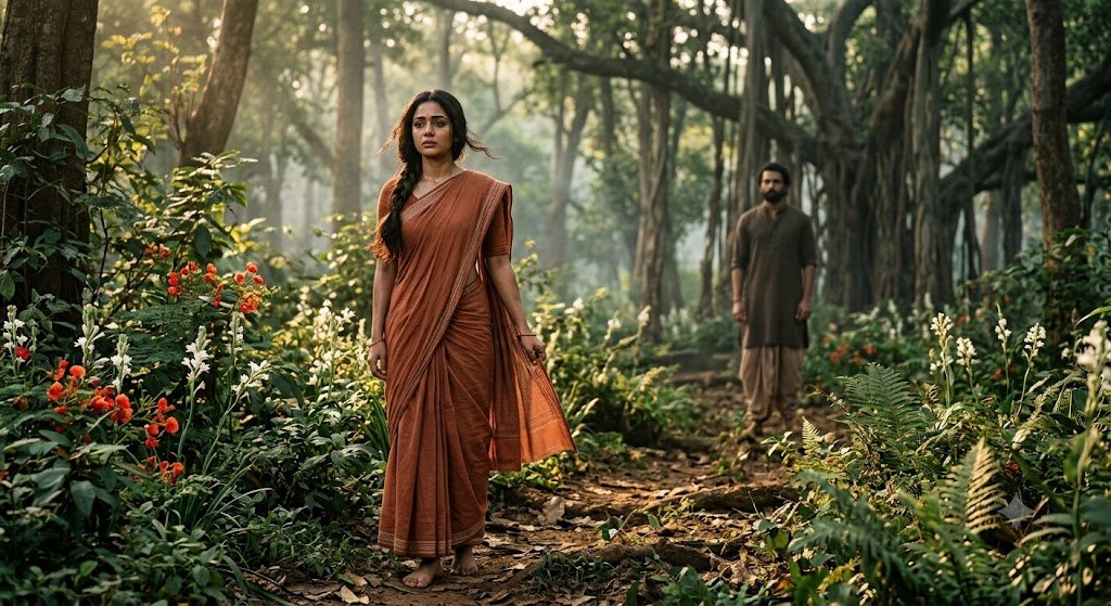 सीता और राम के प्रेम, विरह और भावनात्मक संघर्ष को दर्शाती यथार्थवादी साहित्यिक छवि