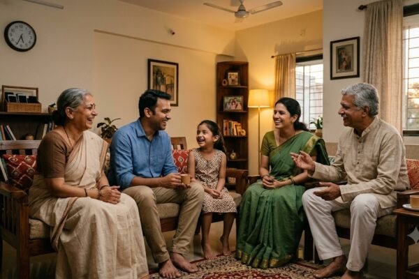 आधुनिक भागदौड़ भरी जिंदगी में तनाव से दूर परिवार के साथ समय बिताता व्यक्ति