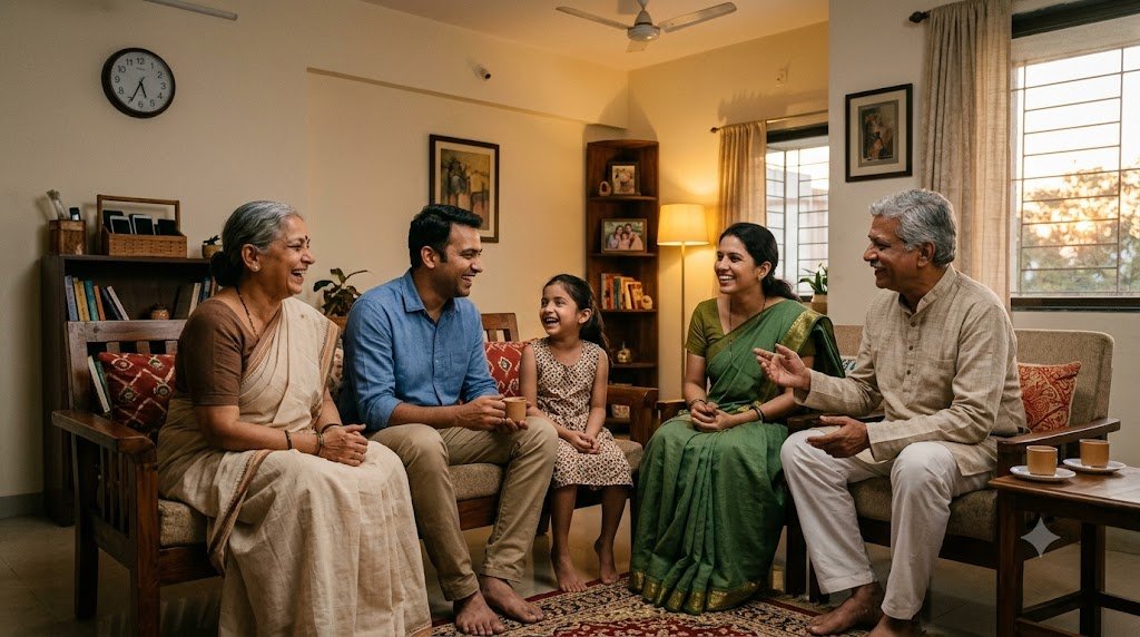 आधुनिक भागदौड़ भरी जिंदगी में तनाव से दूर परिवार के साथ समय बिताता व्यक्ति