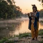 कृष्ण की बाँसुरी और मधुर संगीत की प्रतीकात्मक छवि