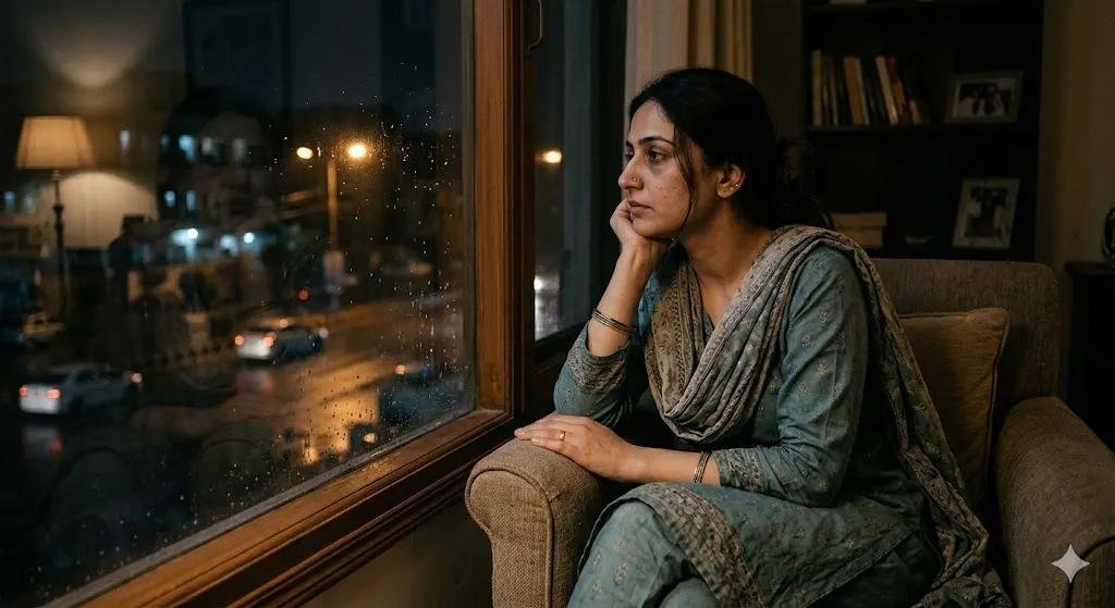 बिछड़ने के दर्द और अधूरी मोहब्बत को दर्शाती एक उदास स्त्री की यथार्थवादी तस्वीर.