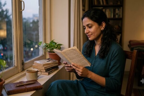 अपने अस्तित्व और भावनाओं को समझती एक महिला