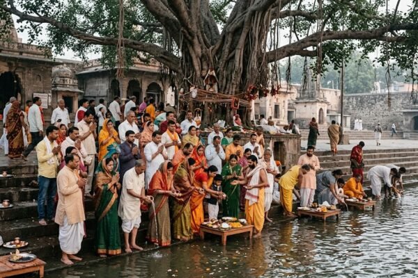 उज्जैन के सिद्धवट पर पितृपक्ष में तर्पण करते श्रद्धालु