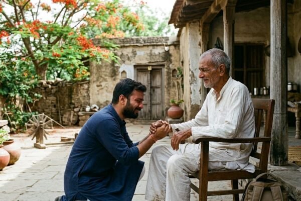 गाँव के पुराने घर में दादू और पोते के भावुक मिलन का दृश्य