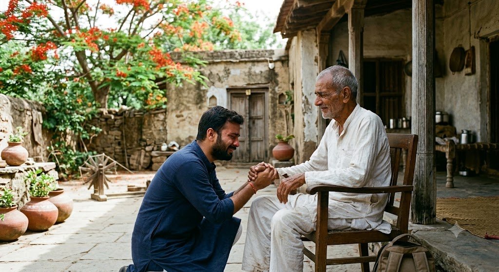 गाँव के पुराने घर में दादू और पोते के भावुक मिलन का दृश्य
