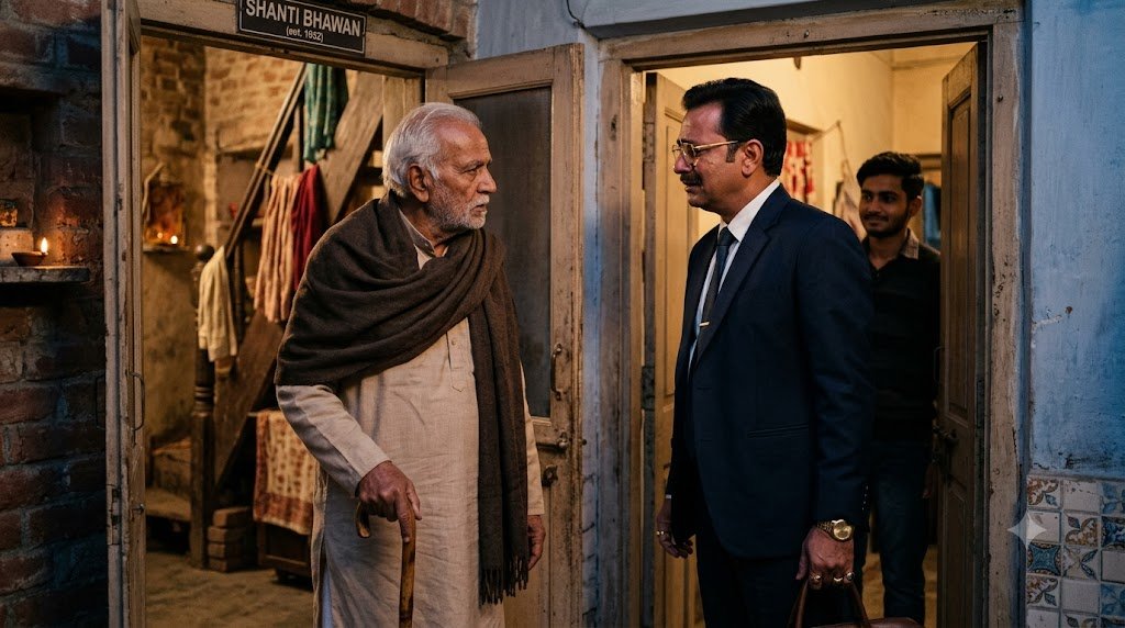 ख़ामोश घर की दीवारें फुसफुसाती हैं भाग 5 में श्यामबाबू और आगंतुक की भावनात्मक मुलाकात।