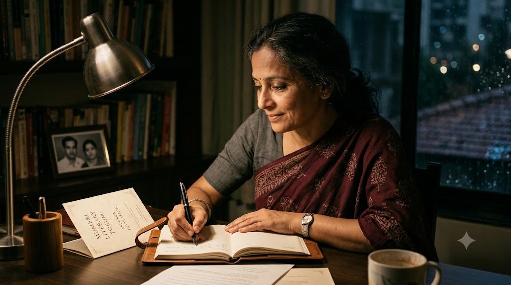 मंच का आमंत्रण मिलने के बाद डायरी लिखती महिला