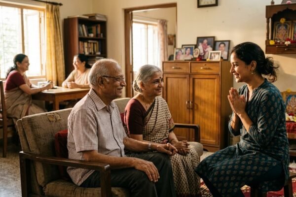 माता-पिता के प्रति आभार और कृतज्ञता व्यक्त करती भारतीय महिला