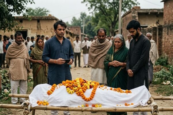 : मेरी अर्थी कविता में मृत्यु के बाद दिखावे की संवेदनाओं और मातम का प्रतीकात्मक दृश्य