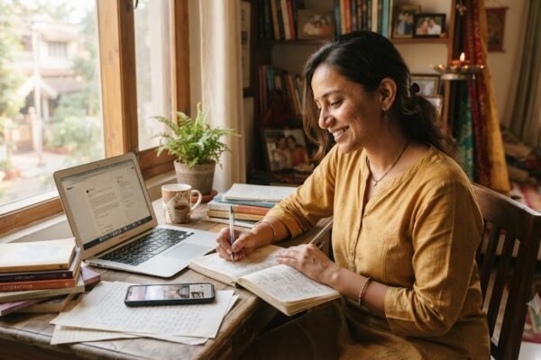 सोशल मीडिया के माध्यम से अपनी अभिव्यक्ति और पहचान बनाती भारतीय महिला।