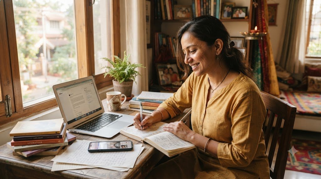 सोशल मीडिया के माध्यम से अपनी अभिव्यक्ति और पहचान बनाती भारतीय महिला।